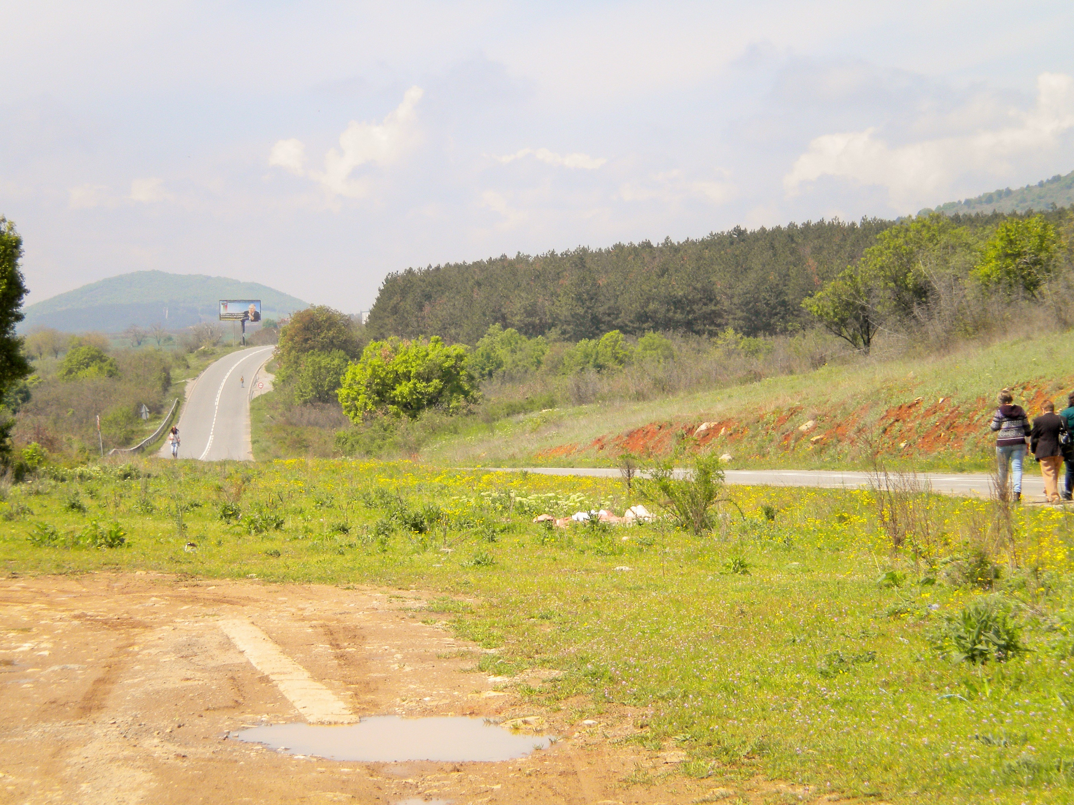 Colleagues going to meet a woman working on the road. 