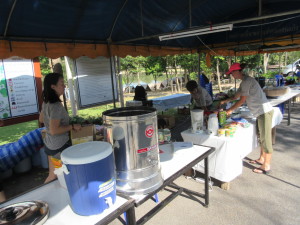 Hana and Lauren setting up the aid station